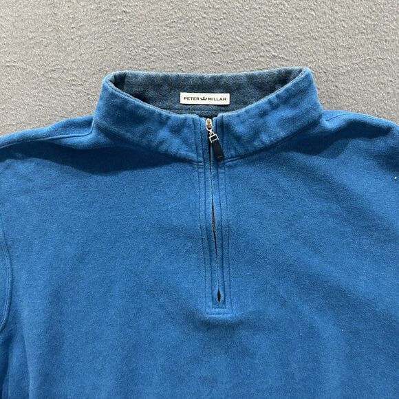 Peter Millar Sweater Mens Large Blue 1/4 Zip Pullover Preppy Golf Cotton - Picture 2 of 6